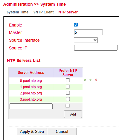 NTP Server Settings