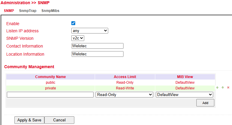 SNMP v1/v2 Configuration