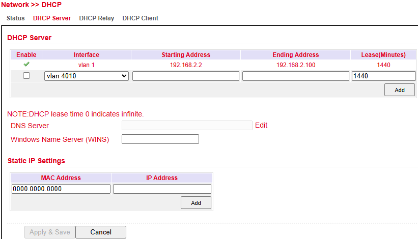 DHCP Server Config