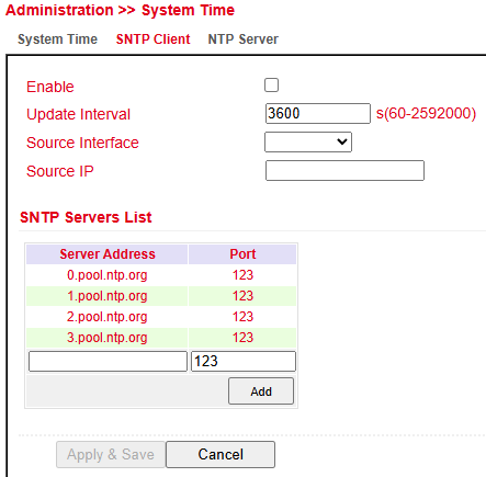 SNTP Client Settings