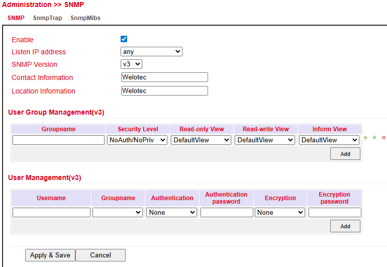 SNMP v3 Configuration